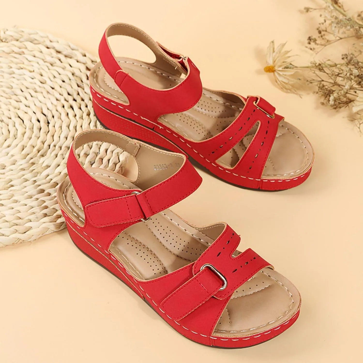 Women's Orthopedic Arch Support Sandals Summer Comfortable Low Heel Wedge Sandals with Adjustable Straps Open Toe Fishmouth Dressy Flat Sandal Platform Beach Walking Casual Slip On Sandal