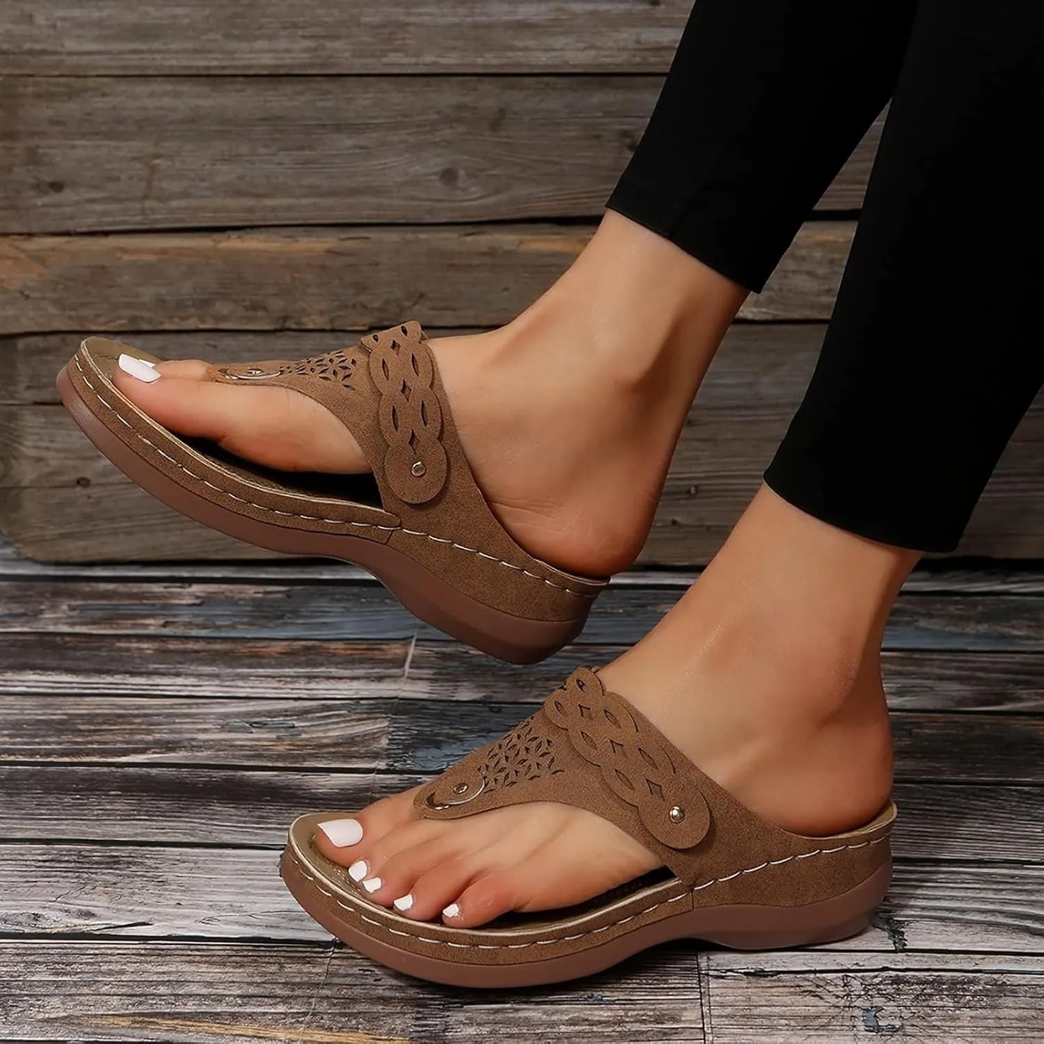 Women's Orthopedic Platform Wedge Sandals Comfortable Dressy Summer Casual Slip On Low Heels Flip Flops Comfortable Orthopedic Walking Slippers with Arch Support Dressy Trendy Lightweight Slipper