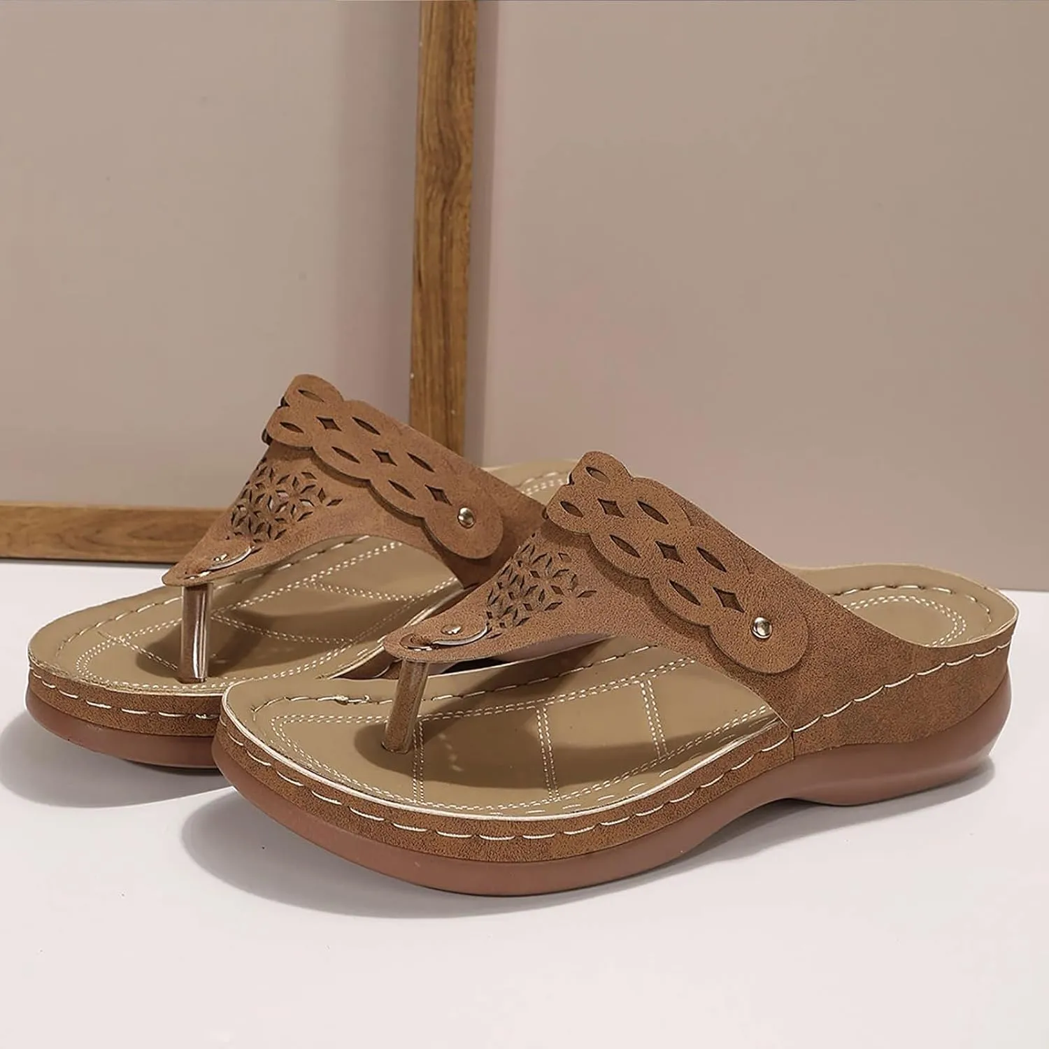 Women's Orthopedic Platform Wedge Sandals Comfortable Dressy Summer Casual Slip On Low Heels Flip Flops Comfortable Orthopedic Walking Slippers with Arch Support Dressy Trendy Lightweight Slipper