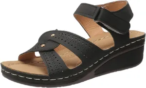 Women's Orthopedic Platform Wedge Sandals Summer Ankle Strap Comfort Sole Open Toe Flat Sandals Wide Width Casual Comfortable Dressy Arch Support Walking Slip On Beach Sandal Work Going Out Sandal