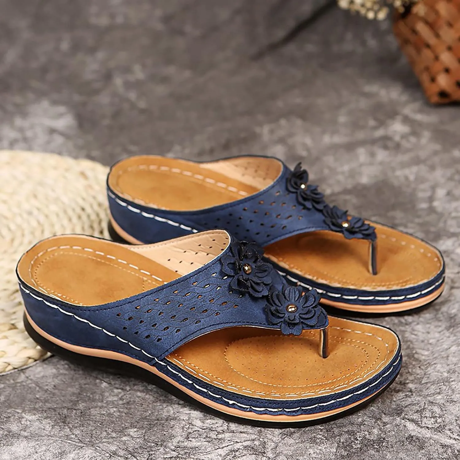 Womens Orthopedic Sandals Summer Casual Flip Flops Arch Support Adjustable Straps Thick Cushion Comfortable Walking Beach Shoes