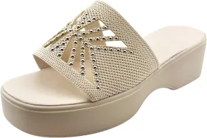 Women's Platform Wedge Sandals Slip On Peep Toe High Heel for Comfortable Casual Summer Ladies Slide Dress Mules Square Wedges Slides Chunky Heels Fabric Mule Fitted Lightweight Shoes Slipper