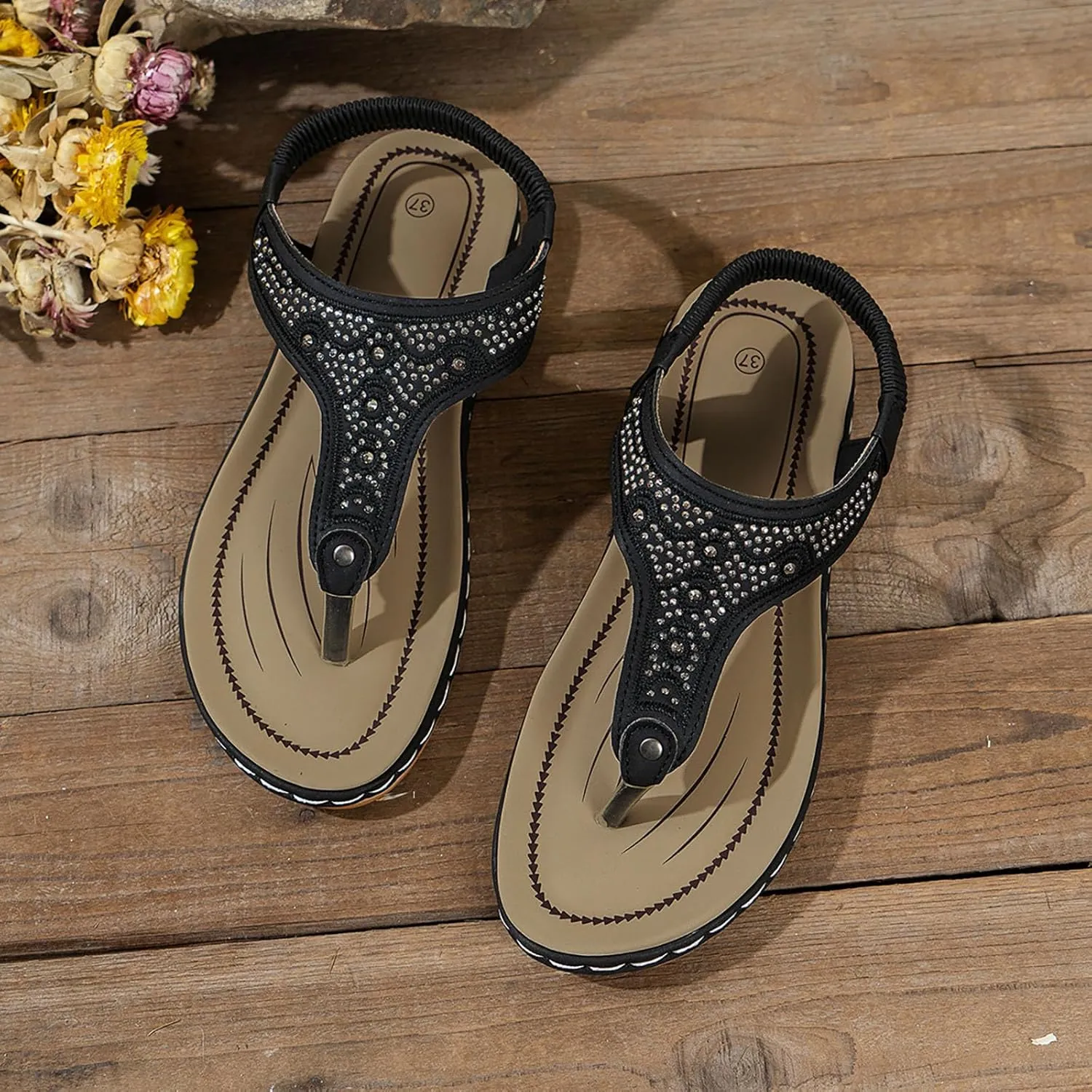 Womens Sandals Arch Support Slingback Sandals Summer Beach Shoes Ankle Strap Thong Elastic Flat Sandals for Women