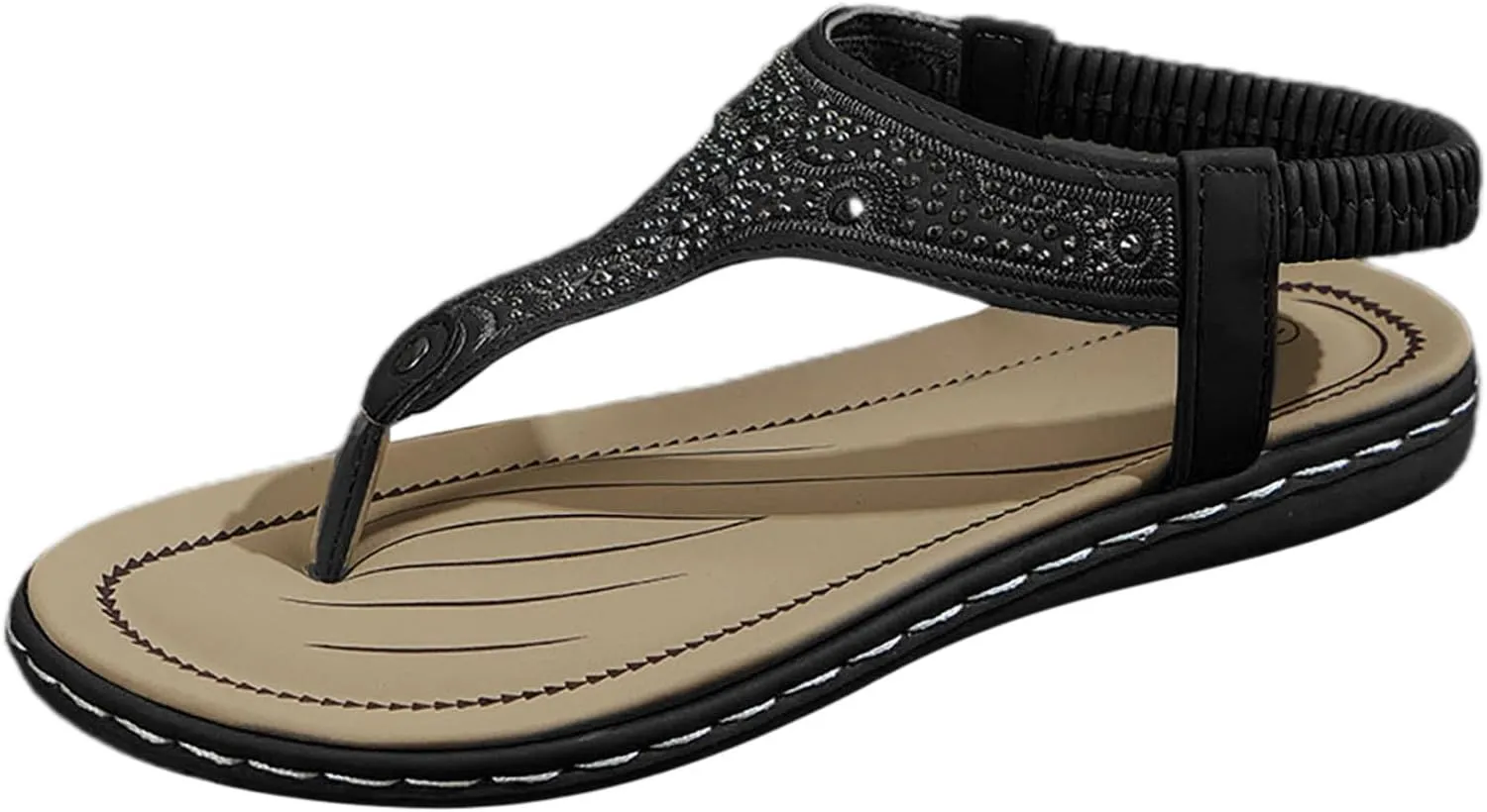 Womens Sandals Arch Support Slingback Sandals Summer Beach Shoes Ankle Strap Thong Elastic Flat Sandals for Women