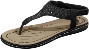 Womens Sandals Arch Support Slingback Sandals Summer Beach Shoes Ankle Strap Thong Elastic Flat Sandals for Women