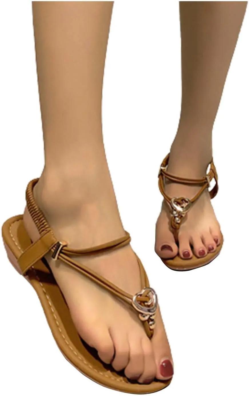 Women's Sandals Beach Beaded Ankle Walking Strap Casual Flip Flops Ladies Sexy Flat Shoes Platform Sandals
