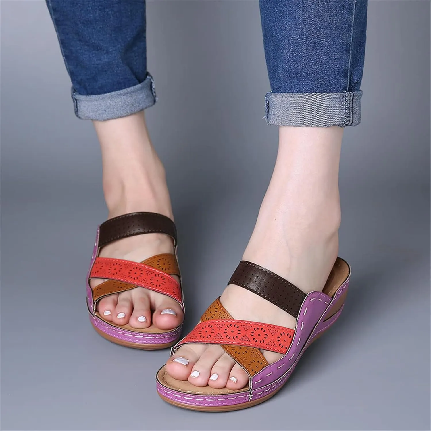 Womens Sandals Dressy Summer Comfort Orthotic Walking Slides Open Toe Arch Support Orthopedic Flip Flops 2025 Wedge Ankle Wedges Comfortable Casual Beach Slippers Strap Platform Sandal Shoes