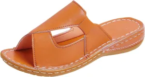 Womens Summer Slippers Faux Leather Open Toe Flats Casual Non Slip Shoes Beach Walking Slides Comfortable Wide Width Flats Outdoor Slippers Retro Style