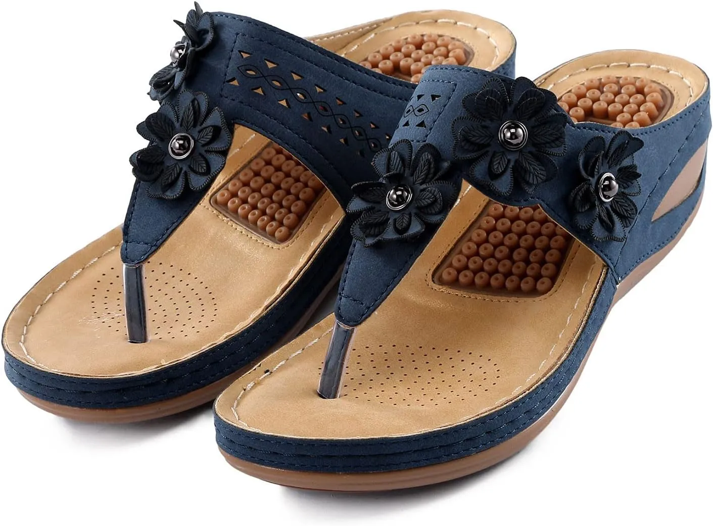 Womens Wedge Flip Flops Sandals With Arch Support Summer Comfortable Platform Bohemia Flat Shoes Massage Womens Sandals