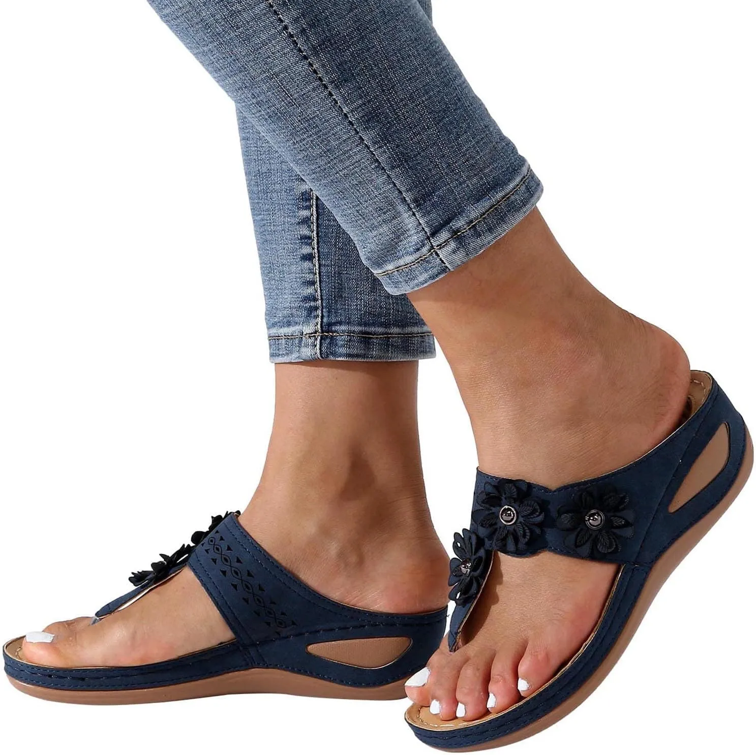Womens Wedge Flip Flops Sandals With Arch Support Summer Comfortable Platform Bohemia Flat Shoes Massage Womens Sandals