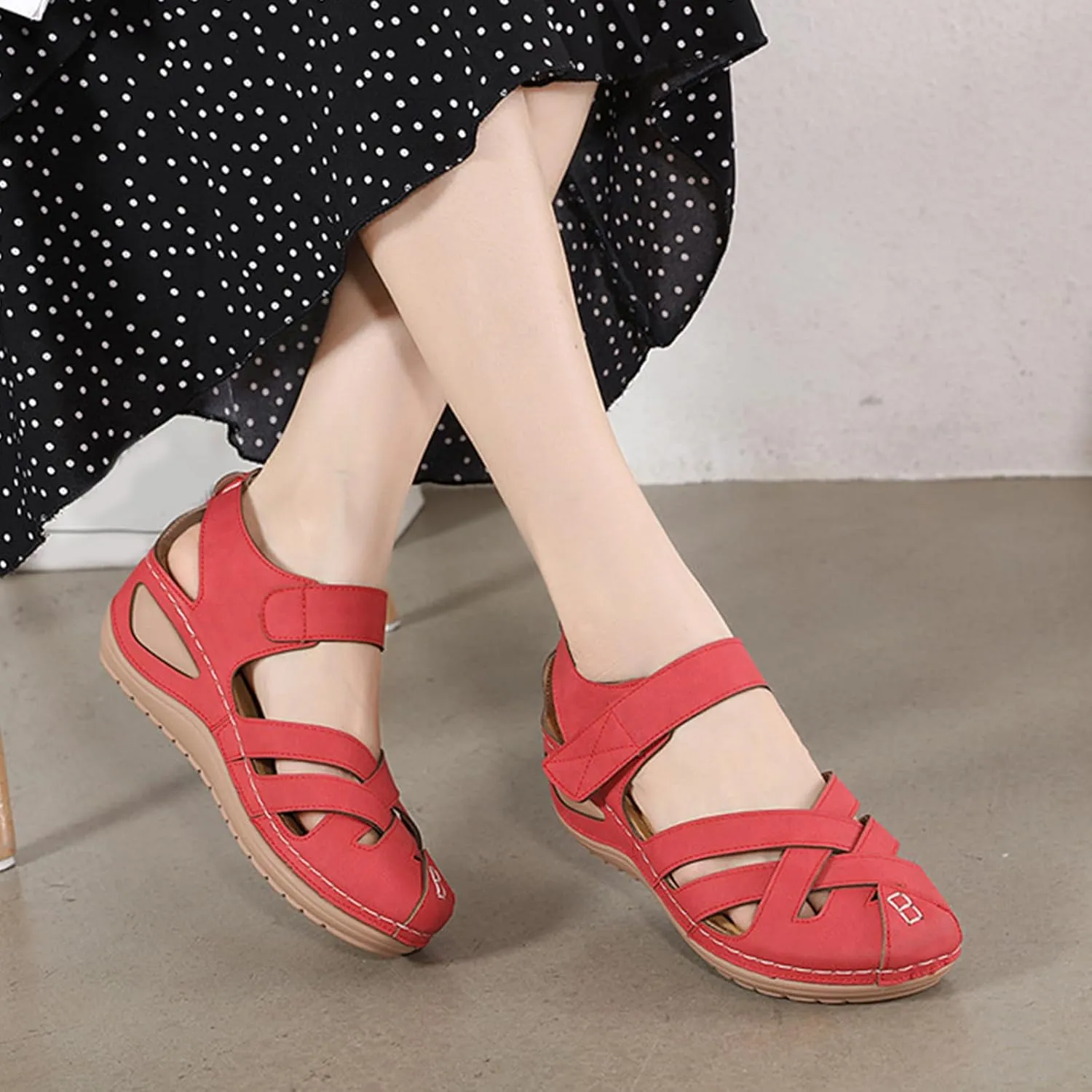 Womens Wedge Sandals Summer Closed Toe for Women Dressy Orthopedic Wedge Sandals for Women Dressy Comfortable Walking Ankle Strap Hook and Loop Fisherman Gladiator Flat Sandal
