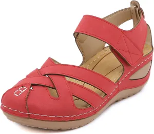 Womens Wedge Sandals Summer Closed Toe for Women Dressy Orthopedic Wedge Sandals for Women Dressy Comfortable Walking Ankle Strap Hook and Loop Fisherman Gladiator Flat Sandal