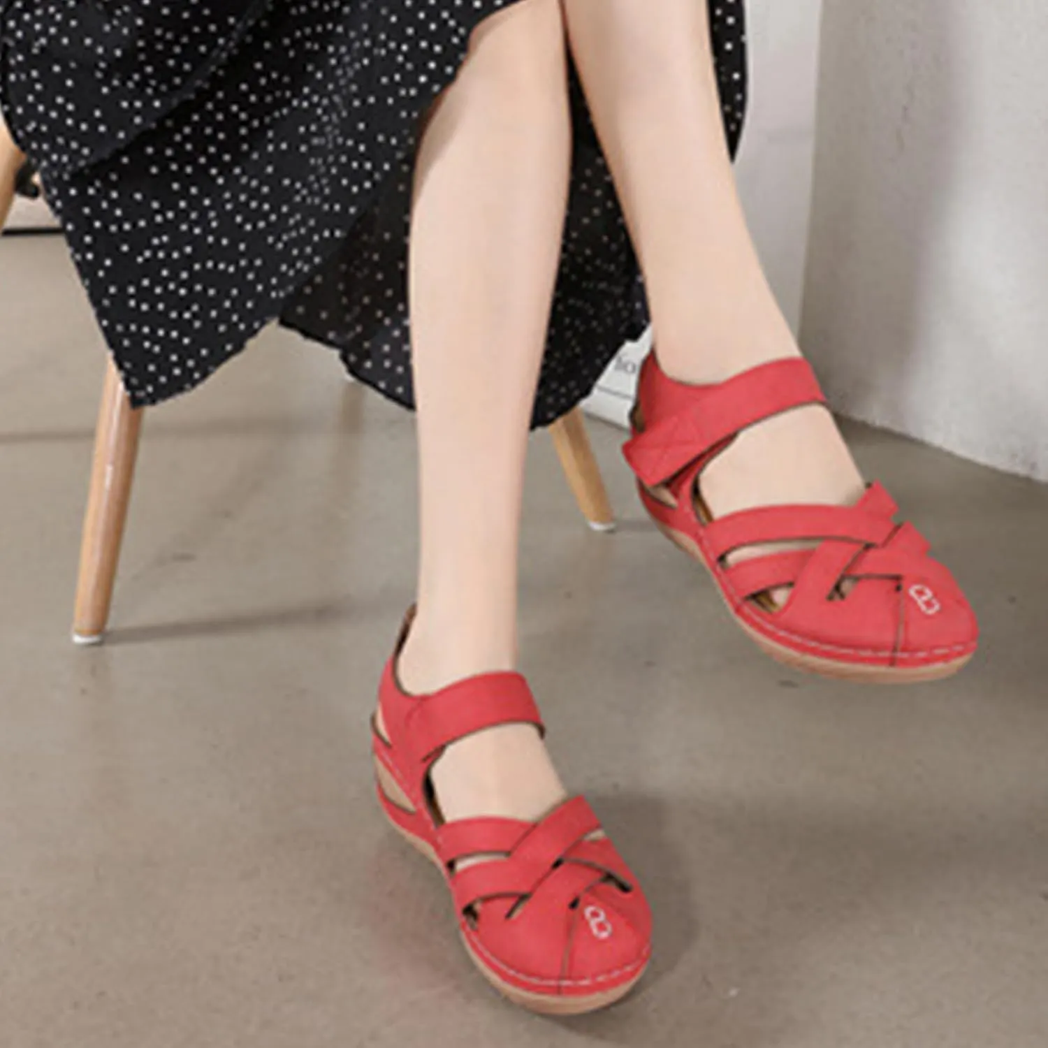 Womens Wedge Sandals Summer Closed Toe for Women Dressy Orthopedic Wedge Sandals for Women Dressy Comfortable Walking Ankle Strap Hook and Loop Fisherman Gladiator Flat Sandal