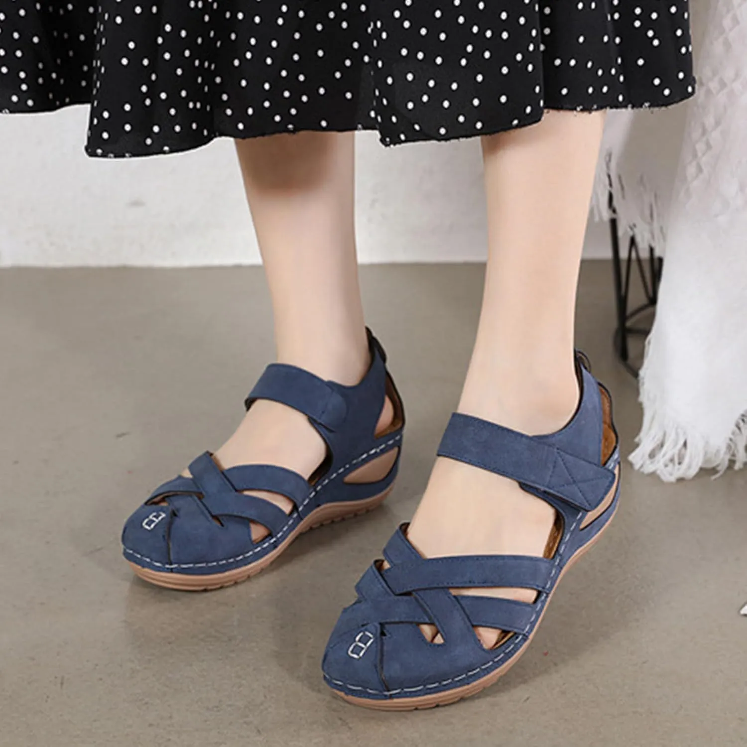 Womens Wedge Sandals Summer Closed Toe for Women Dressy Orthopedic Wedge Sandals for Women Dressy Comfortable Walking Ankle Strap Hook and Loop Fisherman Gladiator Flat Sandal