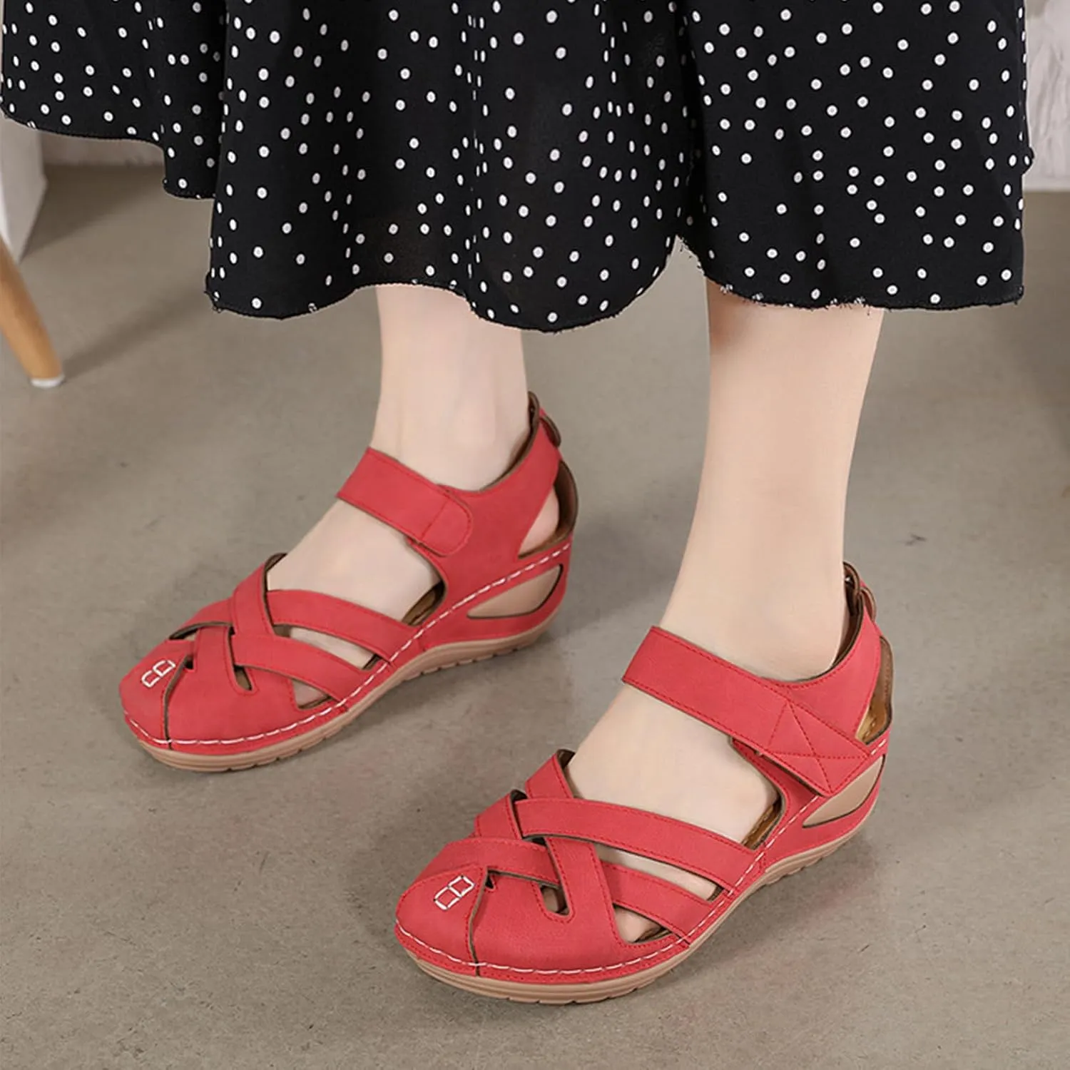 Womens Wedge Sandals Summer Closed Toe for Women Dressy Orthopedic Wedge Sandals for Women Dressy Comfortable Walking Ankle Strap Hook and Loop Fisherman Gladiator Flat Sandal