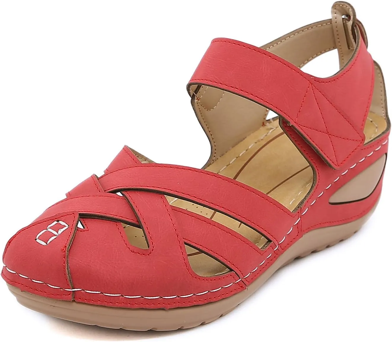 Womens Wedge Sandals Summer Closed Toe for Women Dressy Orthopedic Wedge Sandals for Women Dressy Comfortable Walking Ankle Strap Hook and Loop Fisherman Gladiator Flat Sandal