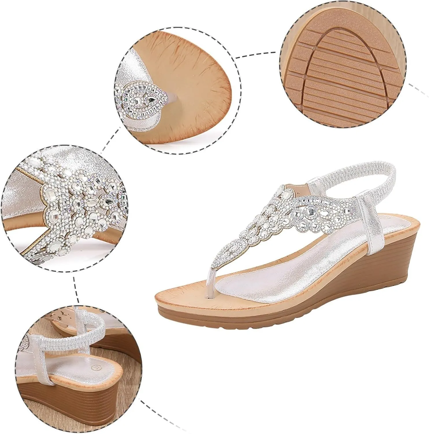 Women's Wedge Sandals with Buckle Ankle Strap for Dressy Summer Comfortable Casual Slingback Bohemian Arch Support Rhinestone Platform Low Wedges Sandal Comfort Beach Walking Flats Fashion Shoes