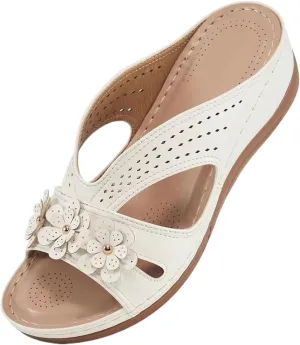 ZWRXW Orthopedic Sandals for Women Hollow Out Breathable Platform Wedge Sandals Slip On Dressy Wedge Shoes Lightweigh Summer Comfortable Slides Sandal with Flower Decorationrs